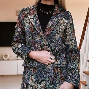 Floral Women's Jacket Blazer Vintage Twill